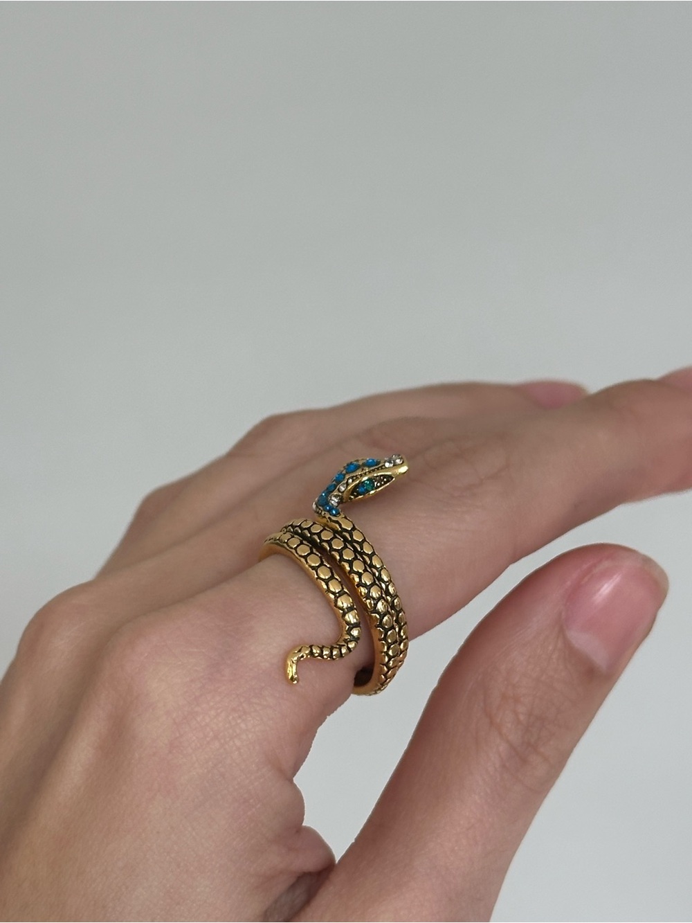 Gold Snake Wrap Ring with Blue Accent Stones - Picture 5 of 9